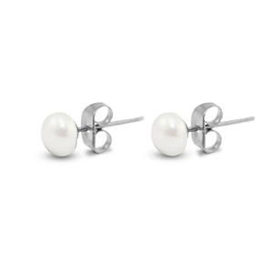 Orecchini in acciaio inossidabile perle 6mm argento-bianco perlato