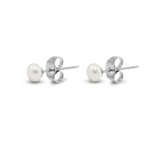 Orecchini in acciaio inossidabile perle 5mm argento-bianco perlato