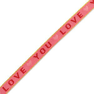 Nastro con testo "love you" rosa scuro-rosso