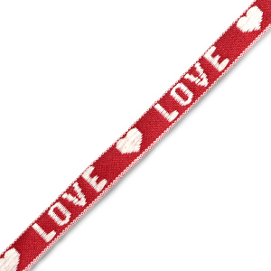 Nastro con testo "love" rosso-bianco