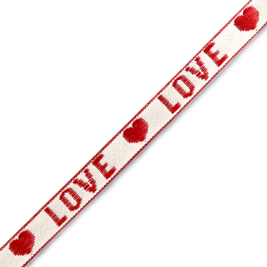 Nastro con testo "love" bianco-rosso
