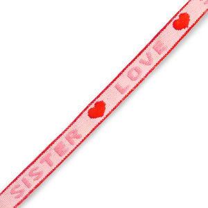 Nastro con testo "sister love" rosa-rosso