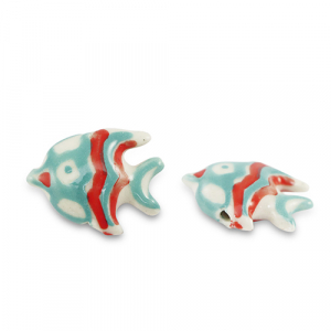 Perline di ceramica pesce turchese-rosso