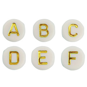 Perline alfabeto in acrilico mix biancastro-oro