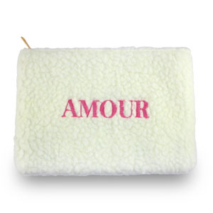 Pochette porta cosmetici Teddy "AMOUR" biancastro-rosa