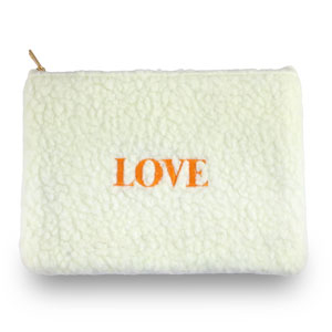 Pochette porta cosmetici Teddy "LOVE" biancastro-arancione
