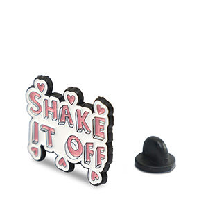 Pins "Shake it off" bianco-rosa-nero
