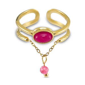 Anelli in acciaio inossidabile con pietra naturale oro-rosa magenta