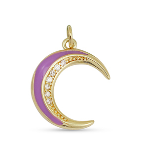 Metallo TQ in ottone ciondolo zirconia luna oro-viola