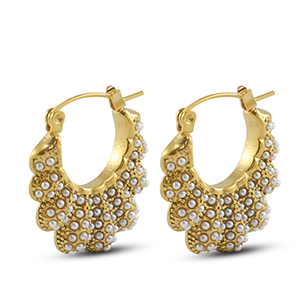 Orecchini in acciaio inossidabil ventaglio con imitazione di perle oro