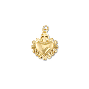 Metallo TQ in ottone ciondolo cuore con croce oro