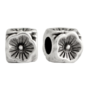 Perline di metallo DQ 5mm cubo fiore argento antico (privo di nichel)