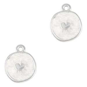 Ciondoli di metallo DQ cuore argento antico-bianco madreperla (privo di nichel)