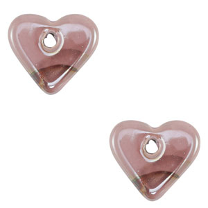 Perline di ceramica greca DQ cuore rosa-marrone