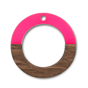 Pendenti di legno tonda rosa neon-marrone