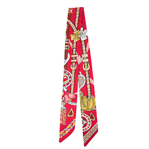 Bandana foulard con cuore/cinture in pelle rosso-marrone-grigio chiaro