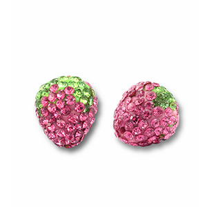 Perline in acrilico con strass fragola rosa-verde charo