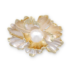 Broches fiore con perla oro-bianco