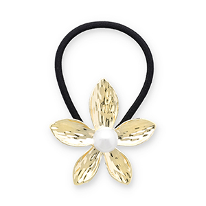 Accessori per capelli elastici per capelli con metallo fiore con imitazione di perla oro-nero-bianco