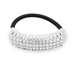 Accessori per capelli elastici per capelli con metallo con strass argento-nero-trasparente