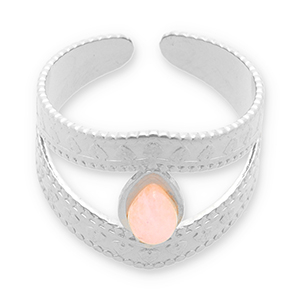 Anelli in acciaio inossidabile con pietra naturale argento-rosa chiaro