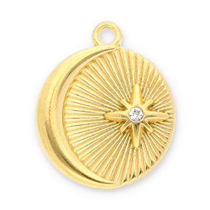 Ciondoli in acciaio inossidabile luna e stella con strass oro-trasparente