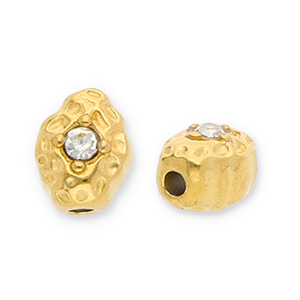 Perline in acciaio inossidabile ovale con strass oro-trasparente