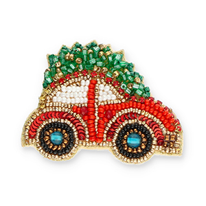 Broches auto con albero di Natale rosso-verde-oro-bianco