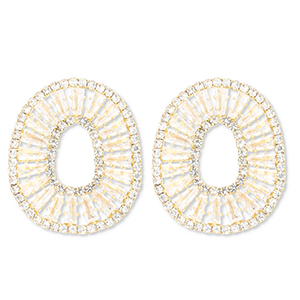 Orecchini in ottone Eco-brass&reg; con zircone ovale oro-cristallo