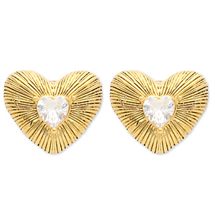Orecchini in acciaio inossidabile cuore oro-cristallo