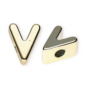 Perline alfabeto in acrilico con disegno lettera V oro