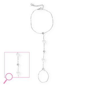 Bracciale baciamano in acciaio inossidabile cuore argento-cristallo