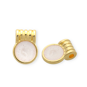 Ciondoli di metallo DQ&reg; tonda oro-bianco madreperla (privo di nichel)