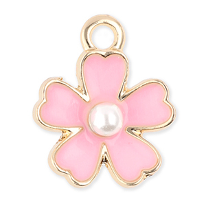Ciondoli di metallo fiore con perla oro-rosa chiaro-bianco