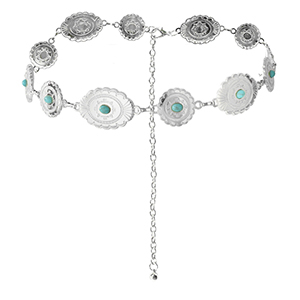 Catena per i fianchi boh&eacute;mien argento-turchese