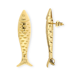 BY31&reg; Componenti in acciaio inossidabile orecchini pesce con anellino oro