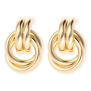 Orecchini accattivanti anello doppio con perno in acciaio inossidabile oro