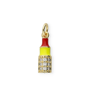 Metallo TQ in ottone ciondolo rossetto con strass oro-rosso-giallo-trasparente