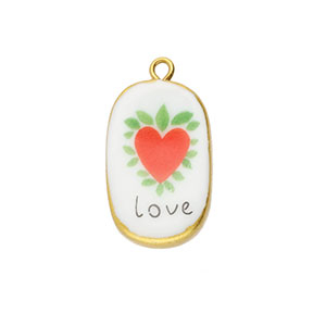 Ciondoli di ceramica ovale con cuore oro-bianco-rosso-verde-nero