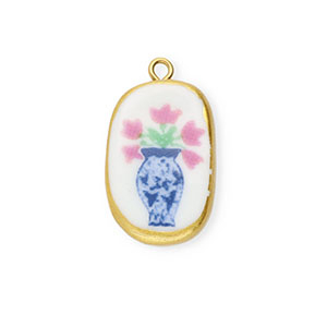 Ciondoli di ceramica ovale con fiore oro-bianco-blu-rosa-verde