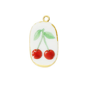 Ciondoli di ceramica ovale con ciliegie oro-bianco-rosso-verde