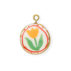 Ciondoli di ceramica tonda con fiore oro-bianco-rosso-verde-arancione