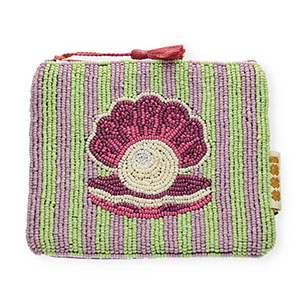 BY31&reg; Pochette conchiglia con perla verde pastello-lilla-melanzana-biancastro-bianco