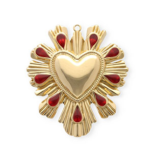 Ciondoli in acciaio inossidabile con smalto cuore oro-rosso