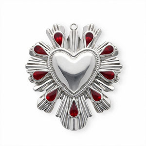 Ciondoli in acciaio inossidabile con smalto cuore argento-rosso
