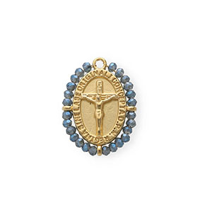 Ciondoli in acciaio inossidabile ovale con crocifisso oro-blu