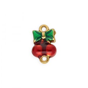 Componenti in acciaio inossidabile distanziatore con smalto a ciliegie con fiocco Oro-rosso-verde