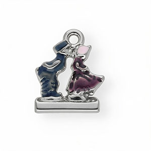 Ciondoli in acciaio inossidabile con smalto coppia che si bacia Argento-blu-viola