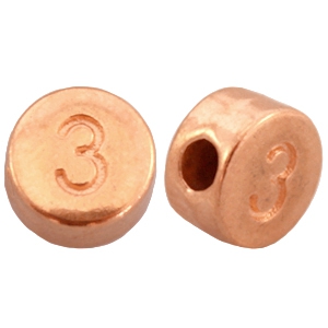 Perline numerico di metallo DQ con disegno numero 3 oro rosa (privo di nichel)