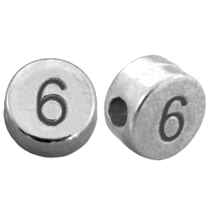 Perline numerico di metallo DQ con disegno numero 6 argento antico (privo di nichel)